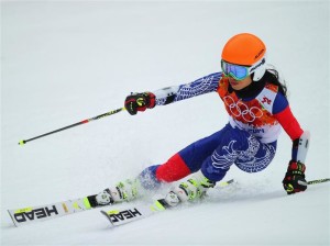 Vanessa Mae skiing at the Olympics