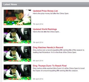 World Snooker's official website clearly shows the man of the moment