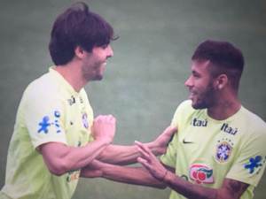 Kaka (left) has been surprisingly recalled into the Brazil squad, alongside star player Neymar (right)